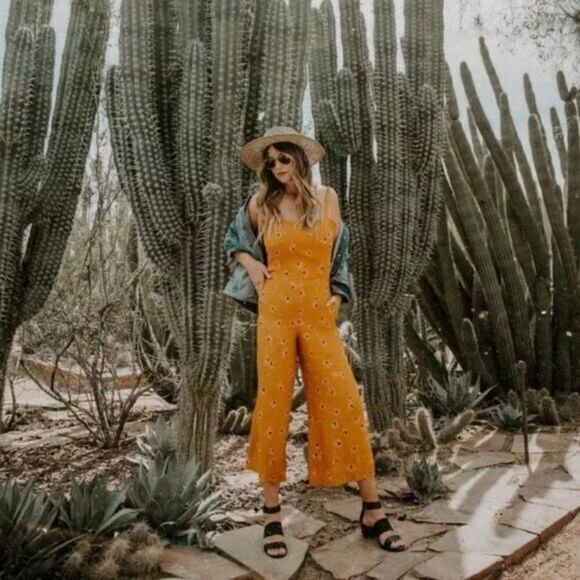 Faithfull the Brand Pants - Faithfull The BranD Anthropologie Wide Leg Jumpsuit Floral Orange Size L